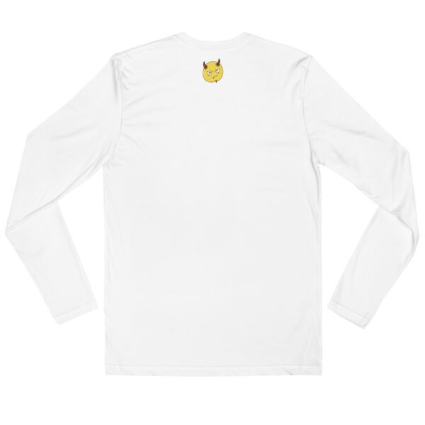 A white long sleeve shirt with a yellow and black logo.