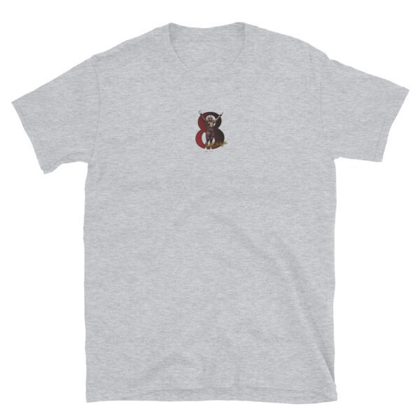 A gray t-shirt with an image of a monkey.