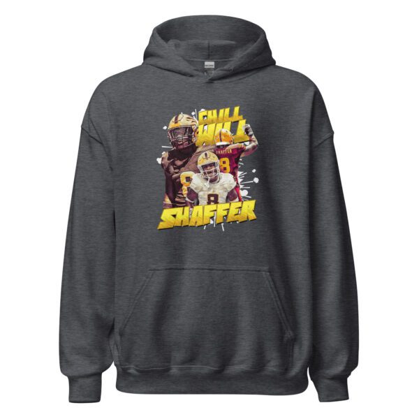 A dark colored hoodie with a picture of some animals.