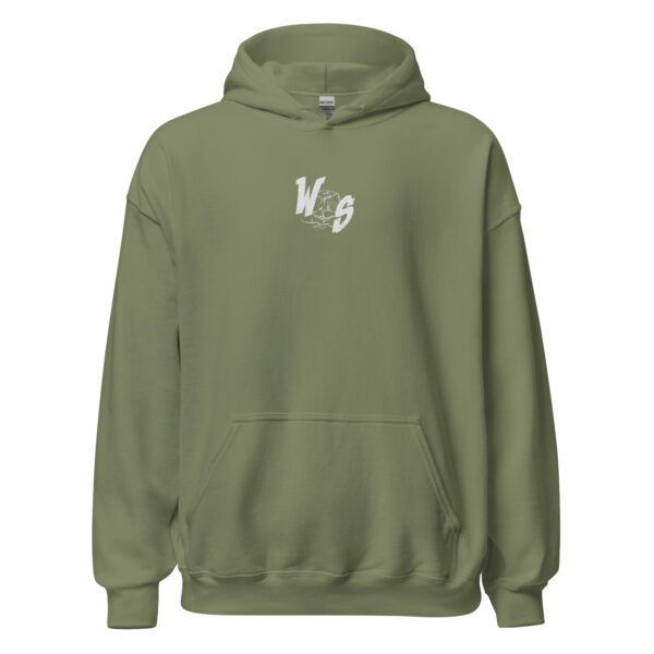 A green hoodie with the word " wsb " on it.