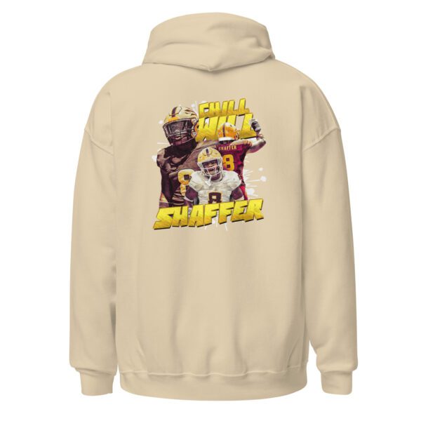 A tan hoodie with a picture of two people and a fire hydrant.