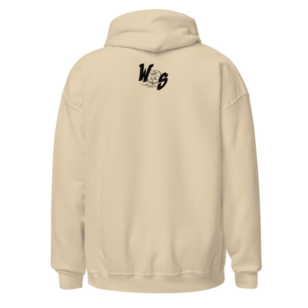 A beige hoodie with the words " v 8 " on it.