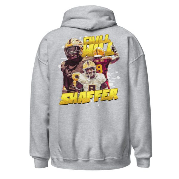 A gray hoodie with a picture of a football player.