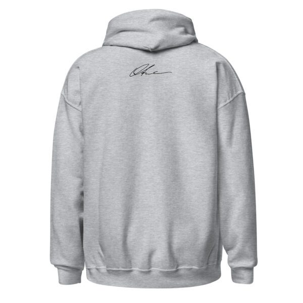 A gray hoodie with the word " l. A." written on it