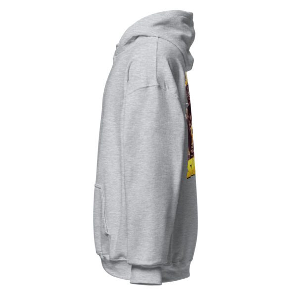 A gray hoodie with a picture of a person