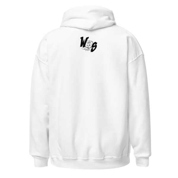 A white hoodie with the words " v 6 " on it.