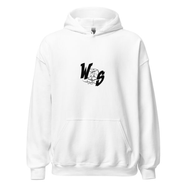 A white hoodie with the word vs written on it.