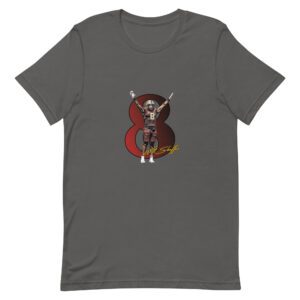 A gray t-shirt with an image of a dog