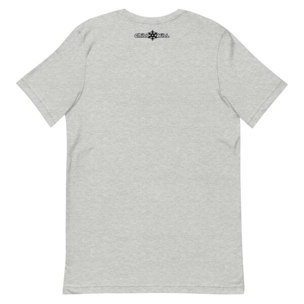 A gray t-shirt with the back of it.