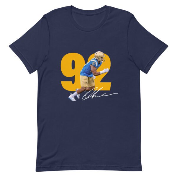 A navy blue t-shirt with a picture of a man holding a baseball bat.