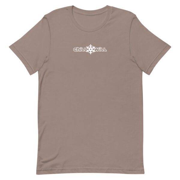 A brown t-shirt with a white logo on it.