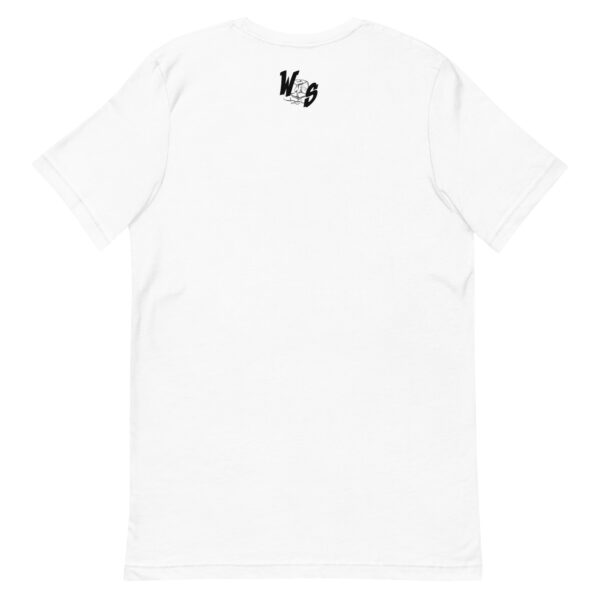 A white t-shirt with the words " m & f " written on it.