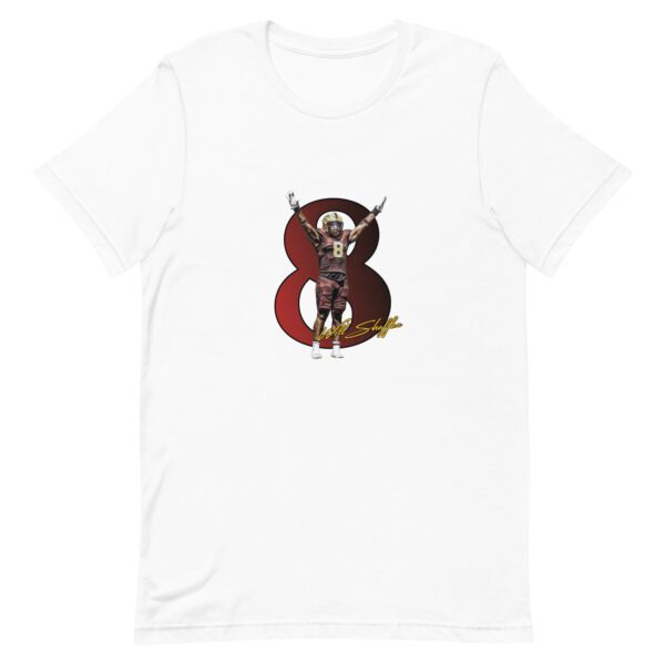 A white t-shirt with an illustration of a dog.